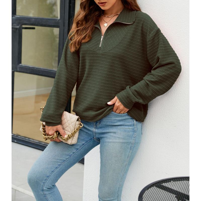 Autumn and Winter Casual Half-open Zipper Sports Women's Lapel Loose Pullover Long-sleeved Sweater