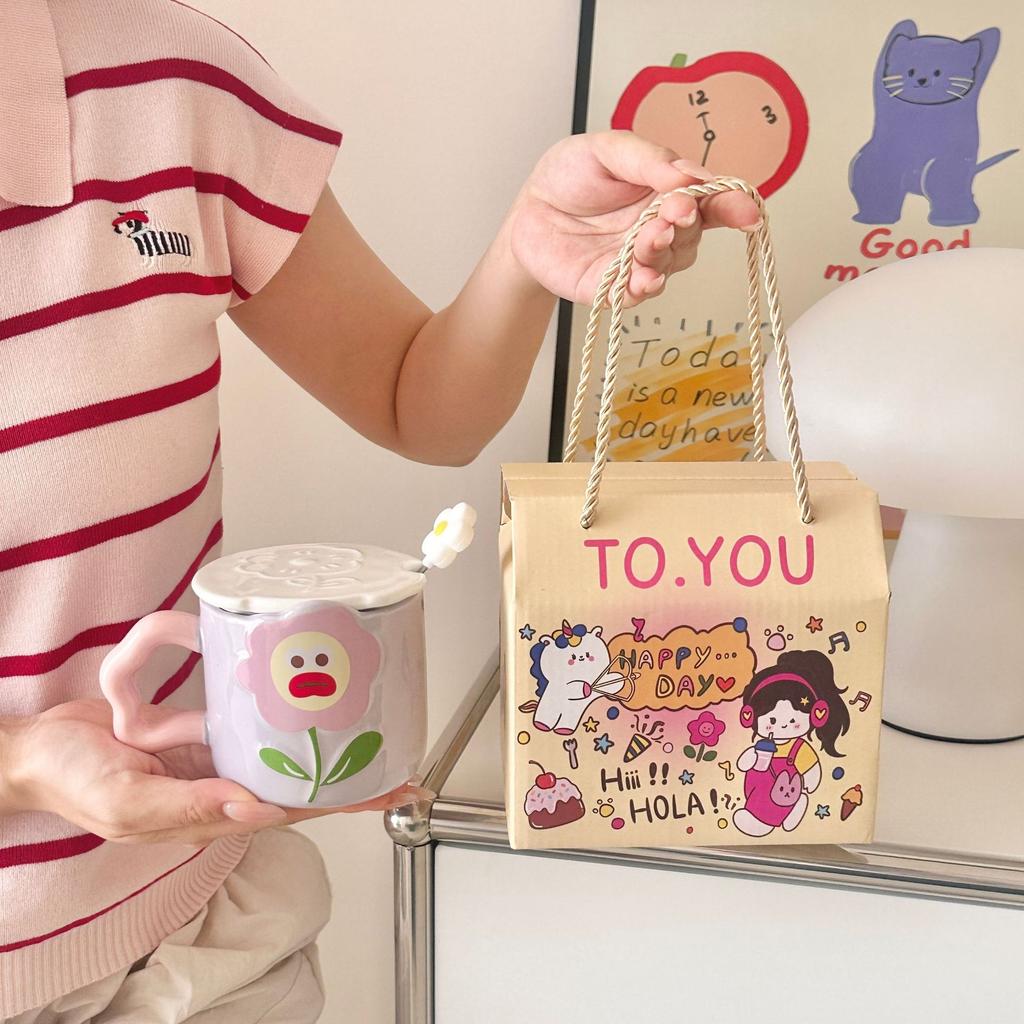 Birthday Gift for Girls Practical Ceramic Mug with Lid Spoon Cup Couple Home Breakfast Coffee Milk Cup
