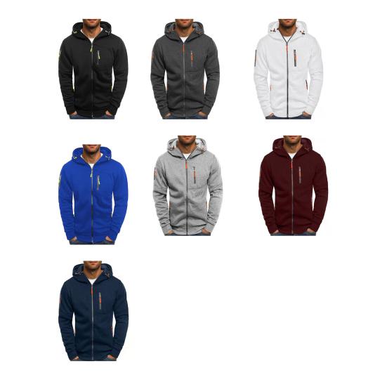 Мужская толстовка с капюшоном для фитнеса на весну и осень с карманами на молнии, кардиган на молнии, плотное однотонное повседневное пальто с эластичными манжетами и подолом, куртка для путешествий и работы