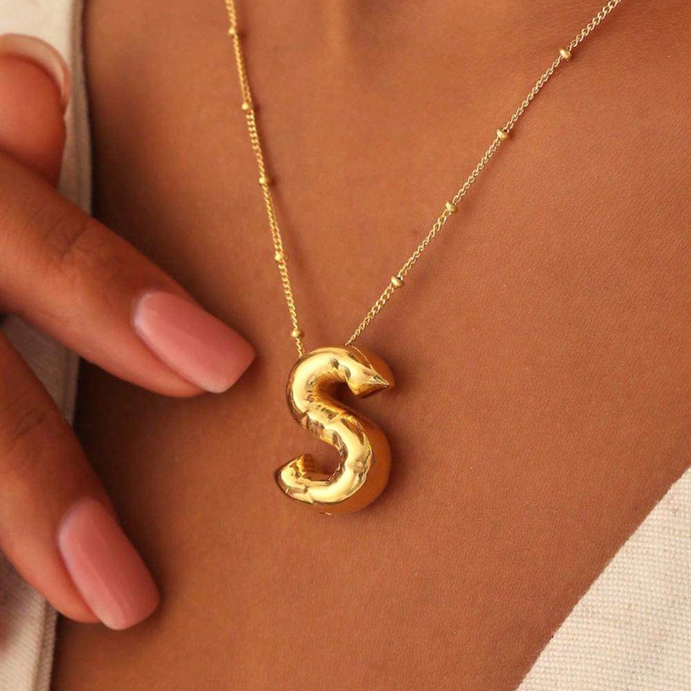 Винтажное ожерелье с подвеской в ​​виде воздушного шара и массивных букв для женщин, золотого цвета, 26 английских букв, инициалов, ожерелья, ювелирное изделие, подарок