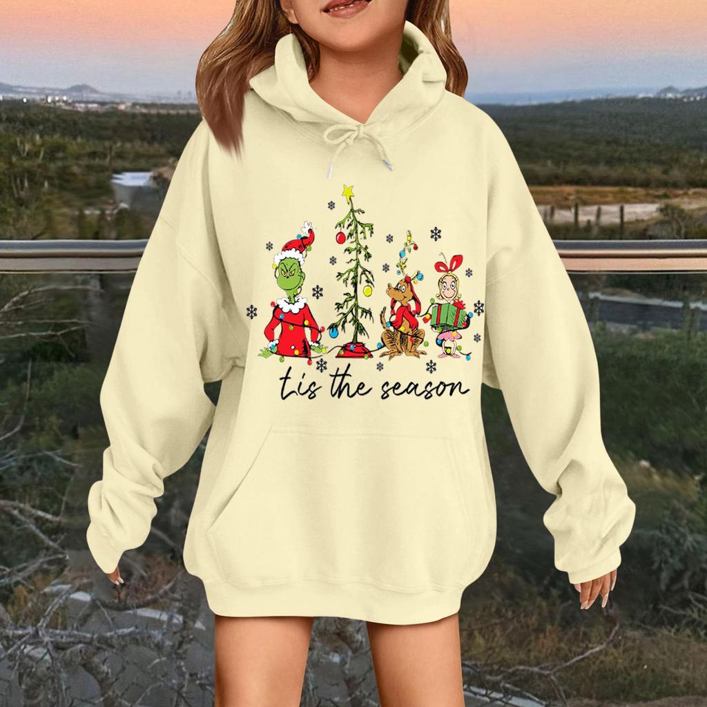 Children's Fashionable Casual Long-sleeved Loose Christmas Print Pullover Hooded Sweatshirt