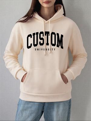 Худи с принтом университета на заказ Женские базовые толстовки с карманом Осенние флисовые теплые пуловеры Удобная повседневная женская одежда