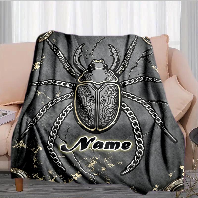 1PC Custom Name "Steampunk Beetle Artwork" outdooor Flannel blankets Throw Blanket All-Season Throw Gift Bedspread for Couch, Bed, Camping Holiday Bir