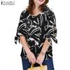 Women Summer Half Sleeve O-neck Casual Print Blouse