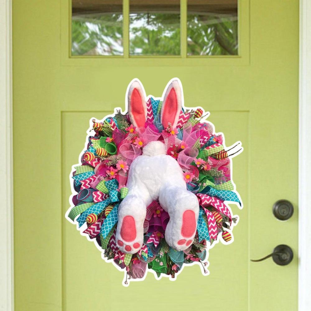 New PVC Easter Door Sticker Cartoon DIY Wall Sticker Self-adhesive Bunny Shape Bunny Ears Sticker HAPPY EASTER DAY
