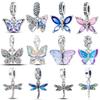 Fit S925 Original Bracelets S925 Silver Colorful Dragonfly Flower Gem Butterfly Charms Beads Fine DIY Jewelry Making Gifts