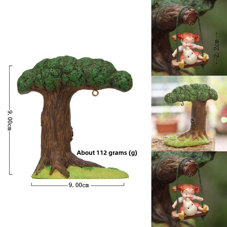 Totoro Resin Micro Landscape With Cartoon Cat Swing And Autumn Leaves For Gift And Collection