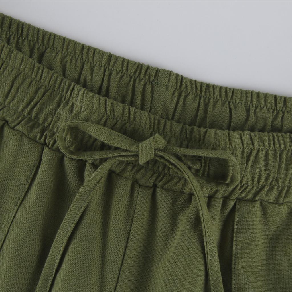 Женские повседневные брюки из хлопка и пеньки с высокой талией и широкими штанинами на шнурке