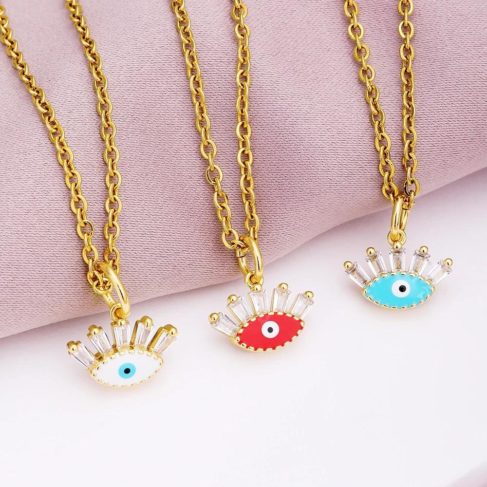 Турецкое ожерелье Lucky Evil Eye, женское 5 стилей, CZ Eyes, женский шарм, модная эмалированная цепочка из нержавеющей стали, ожерелье, ювелирное изделие, подарок