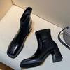 Внешняя торговля французский квадратный носок толстый каблук короткие ботинки 2024 новые ретро мода тонкие ботинки короткие маленькие одинарные ботинки