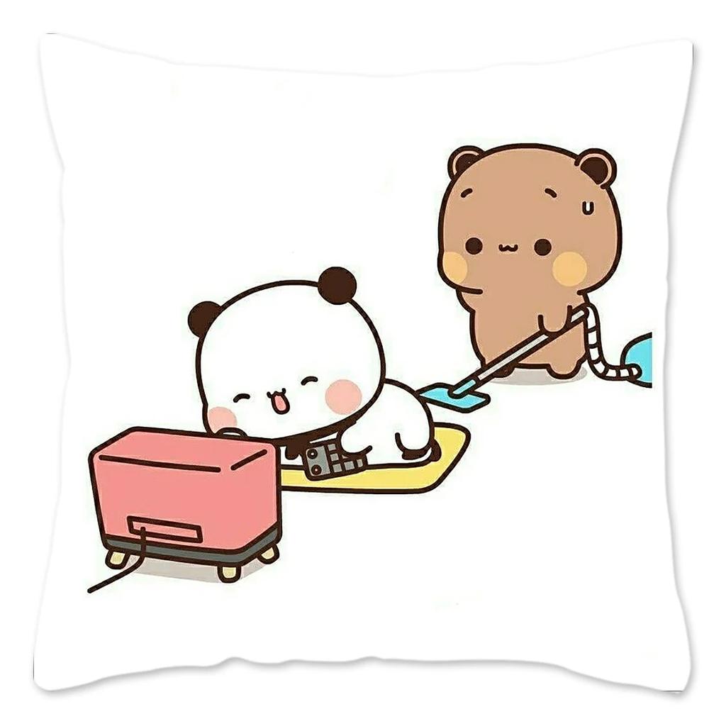 Bubu and Dudu Pillow Case Home Decoration Polyester Cushion Cover for Sofa Throw Pillow Cover Funny Cute Panda Bears Printing