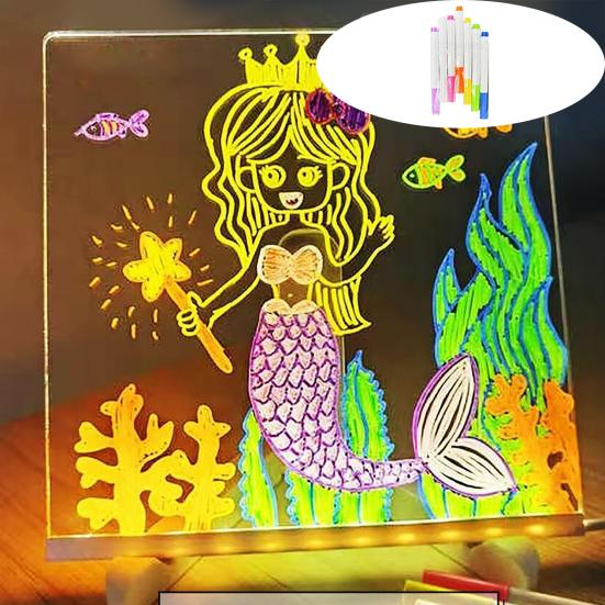 LED Note Board with 7 Colors Pen Reusable Easy To Use Glowing Acrylic Message Marker Board with Light LED Illuminated Drawing Board
