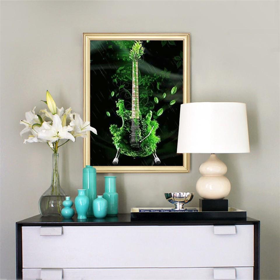 Алмазная вышивка Полный дисплей Пейзаж Алмазная картина Полная круглая гитара Вышивка крестом