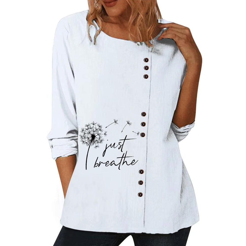 Модный женский белый хлопковый топ с короткими рукавами, шестью уникальными цветочными принтами и пуговицами