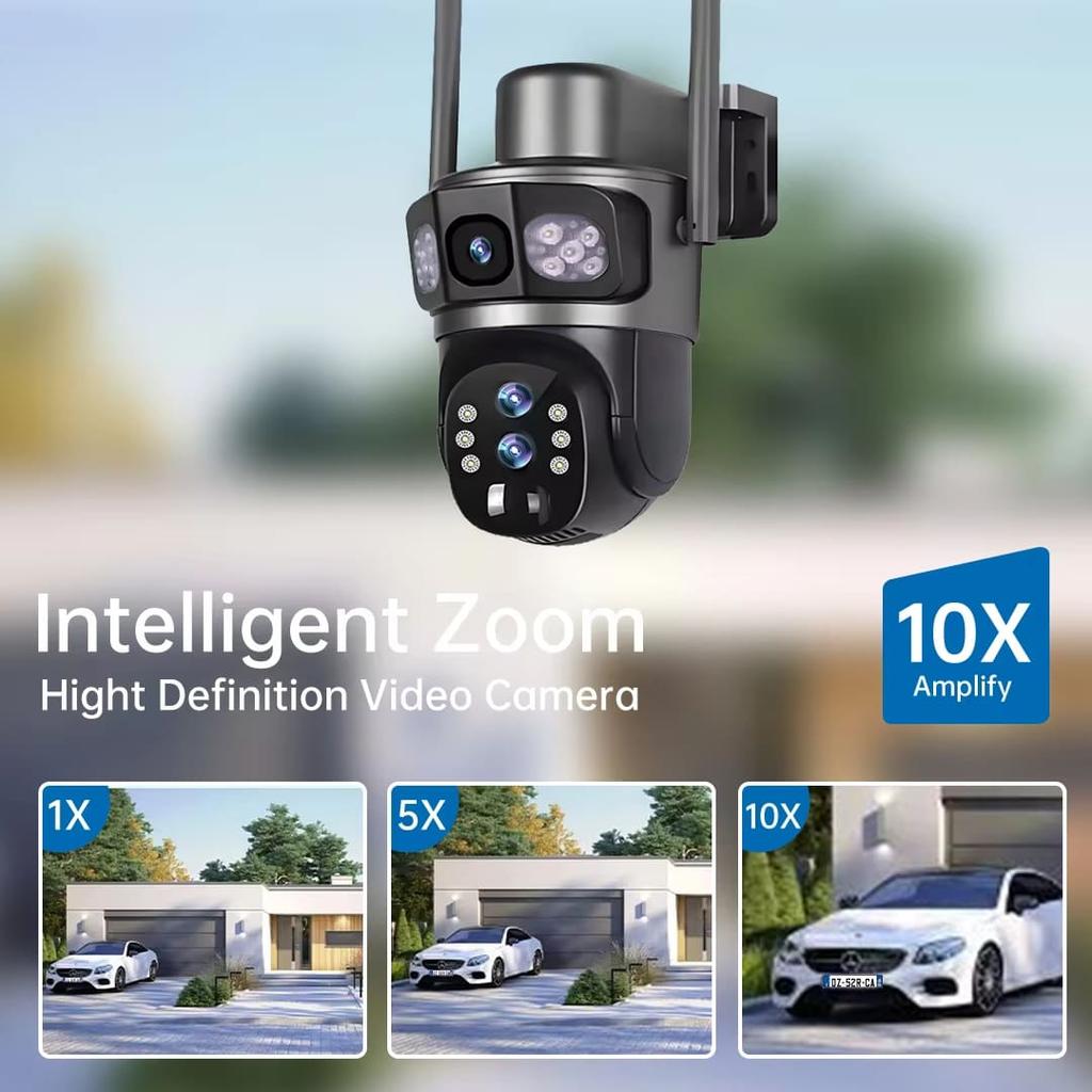 Solar Outdoor Surveillance Camera WiFi  6K Wireless 10X Zoom Three Lens 12MP 360 Cameras Auto Tracking CCTV IP Security Cam V380