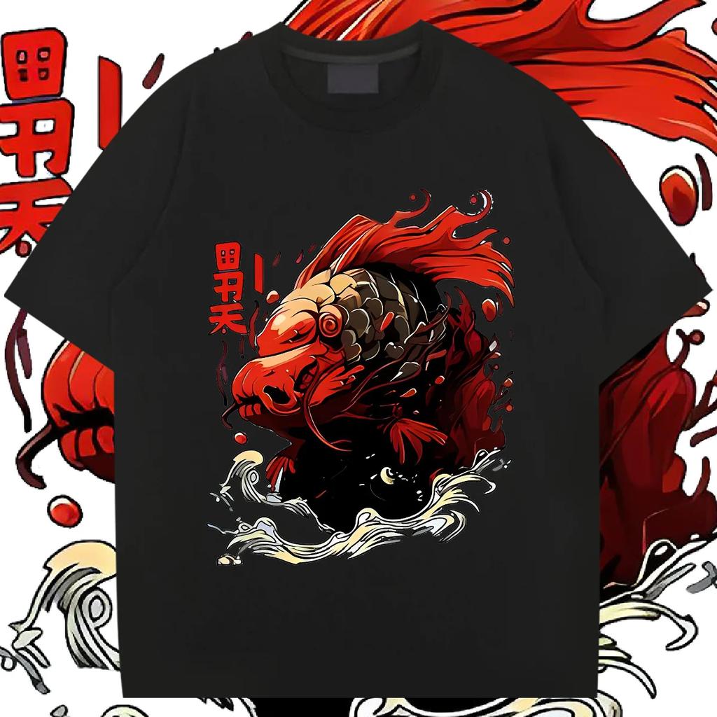 Футболка Fish Japanese Tee Oversize с круглым вырезом, одежда в стиле хип-хоп, мужские летние футболки с принтом, модная уличная свободная рубашка