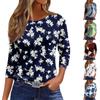 Women's Fashion Casual Round Neck 3/4 Sleeve Loose Printed T-Shirt Ladies Top