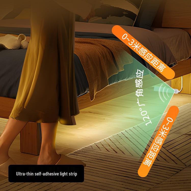 Светодиодная лента с датчиком движения, заряжаемая от USB: Ультратонкая, самоклеящаяся, беспроводная ночная подсветка