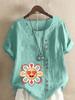 Women's Fashion Love Petal Print Round Neck Short Sleeve T-shirt Casual Cotton Linen Graphic Shirt Leisure Loose Summer Blouse Tops