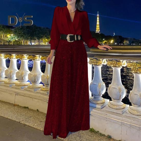 Women Jumpsuit Wide Leg Shiny Sequin Deep V Neck Long Lantern Sleeve Tight High Waist with Belt Solid Color Prom Cocktail Party Wedding Fake Dress