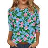 Women's Floral Print Round Neck Top With Three Quarter Sleeves T-Shirt Three Quarter Sleeves T-Shirt