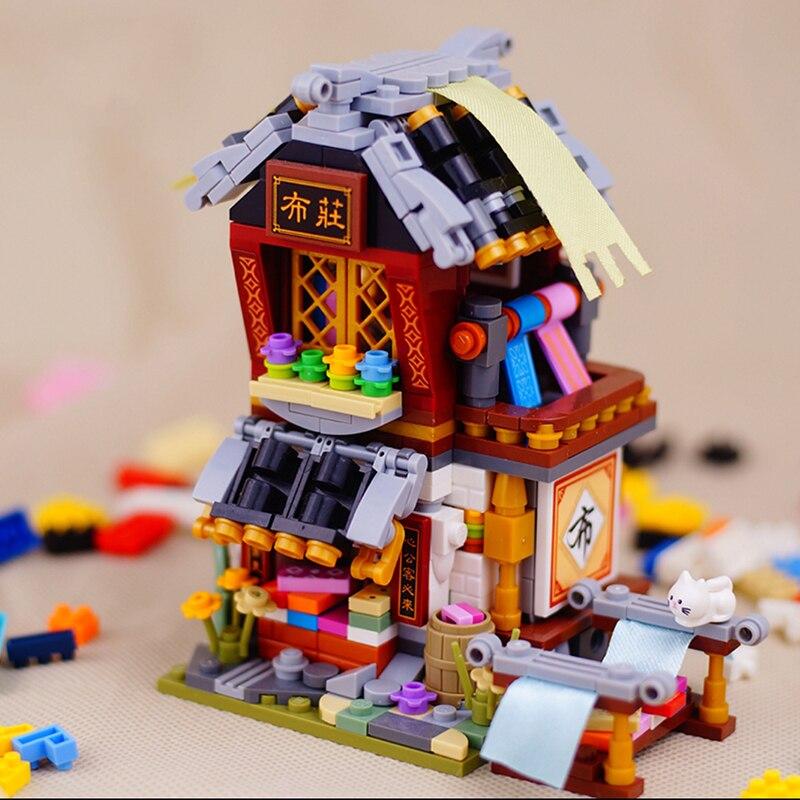 LOZ 1734 City Street Chinatown тканевый магазин драпировок магазин архитектура 3D мини-блоки кирпичи строительные игрушки для детей подарок без коробки