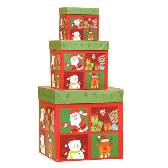 Yousheng 3 шт. рождественские штабелируемые подарочные коробки рождественская елка Санта снеговик гнездо коробка с крышками праздничные принадлежности для вечеринок на Рождество свадьбы годовщины