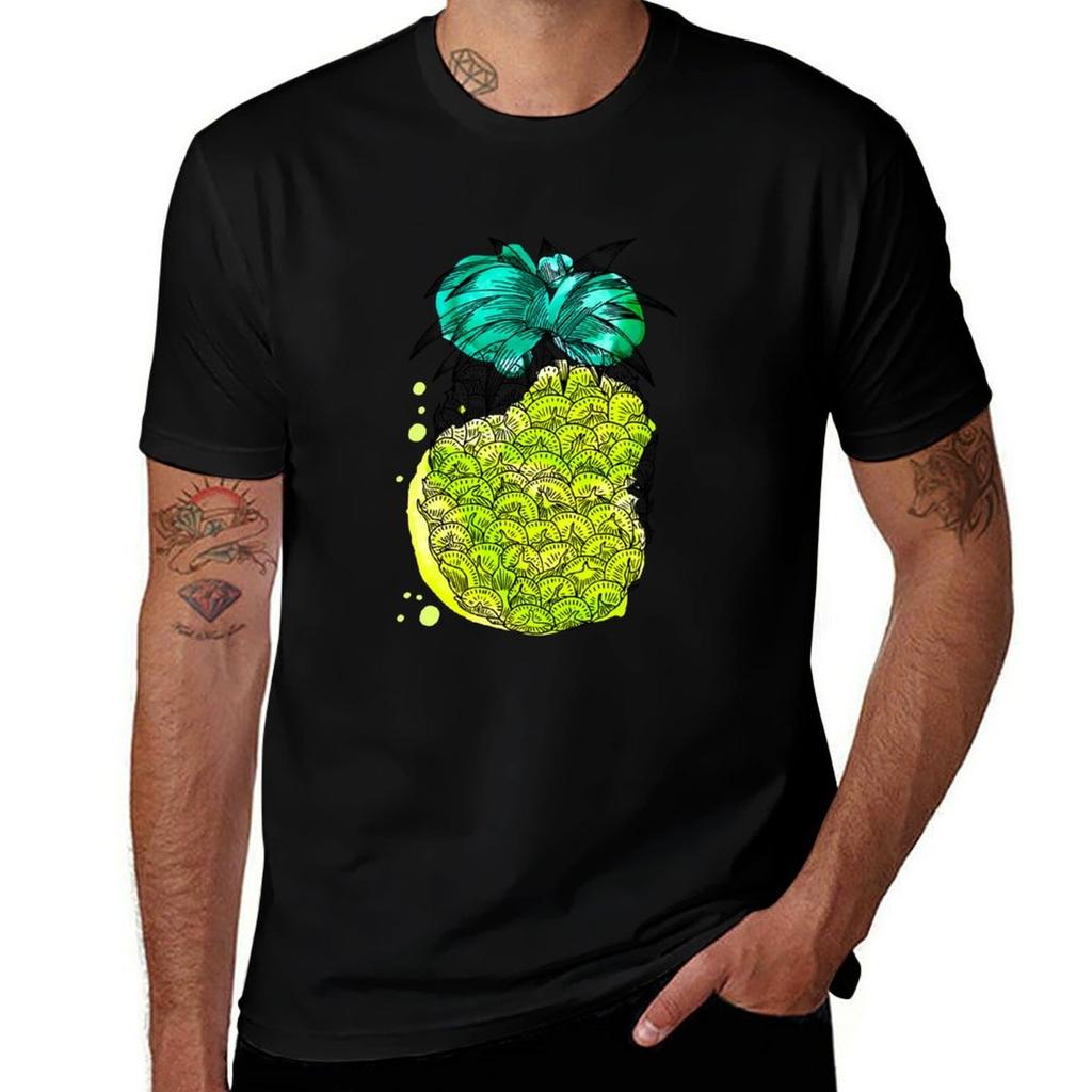 Juice pineapple. Hand drawn tropical fruit with watercolour splash T-Shirt cotton tshirt 100% cotton t shirts man 100% T-Shirt