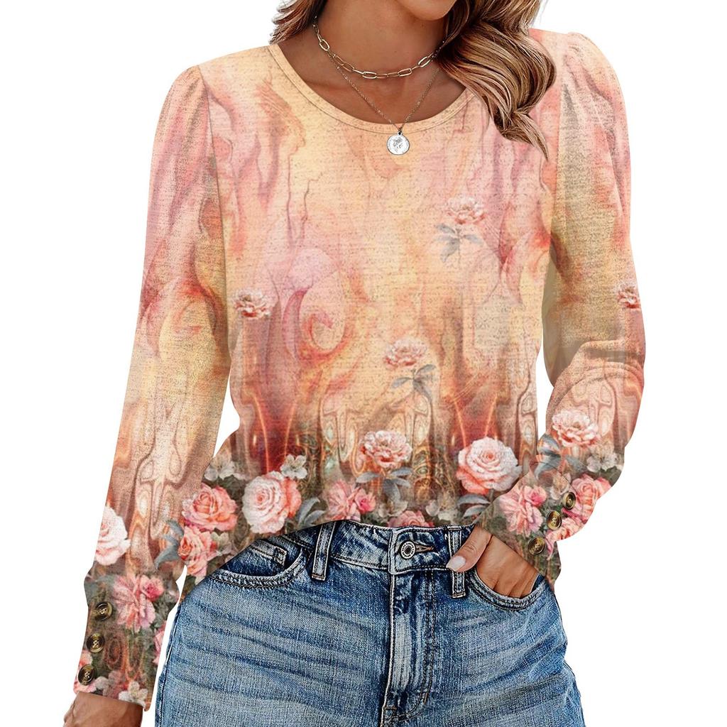 Women's Retro Printed Fashionable Long-sleeved Top