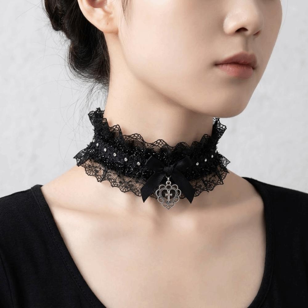 Y2K Lace Necklace Bow Collar Cosplay Necklace Fashion Lolita Choker Girl