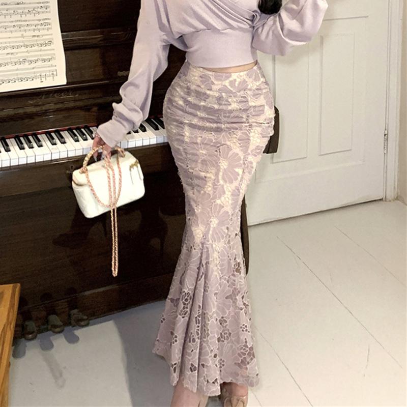 Women's Sexy Lace Fake Two-piece Top Fishtail Skirt