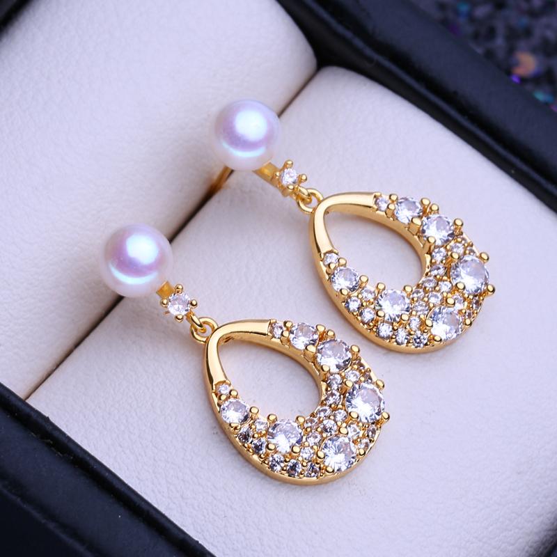 LSOOYH серьги-гвоздики из натурального пресноводного культивированного жемчуга для женщин и девочек, модные серьги-гвоздики с цирконием золотого цвета, свадебные украшения