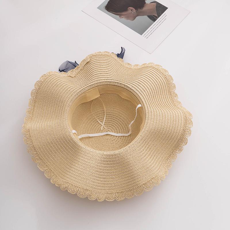 Elegant Women's Sun Hat with Mesh Trim & Faux Pearl Ribbon - Wide Brim, UV Protection Straw Beach Cap for Travel