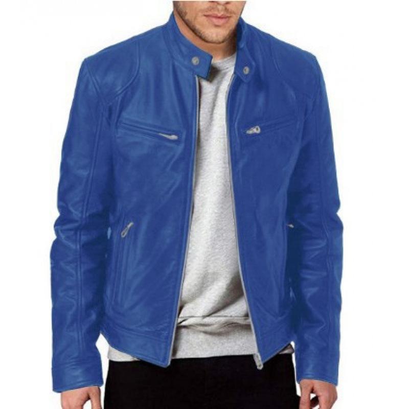 European and American men's clothing men's leather jacket male teen stand-up collar punk men's locomotive leather jacket plus logo