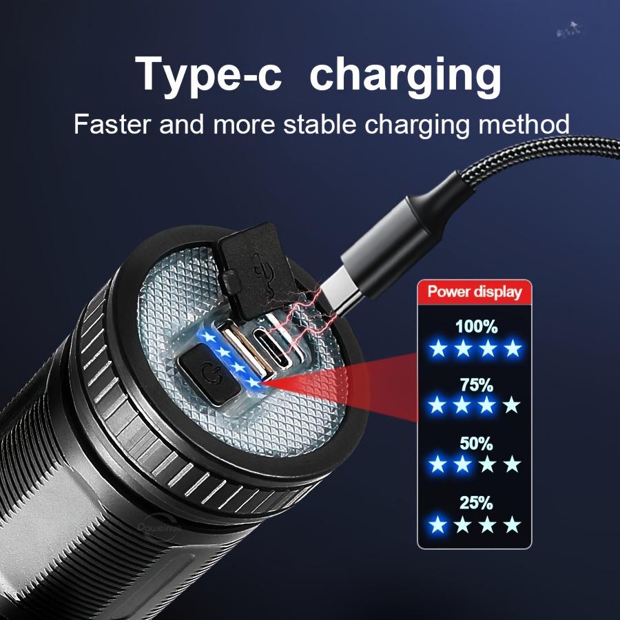 3000LM High Power Super Bright LED Rechargeable Flashlight COB Flood Light Type-c Charging Powerful Lantern Portable LED Lamp Built-in Battery