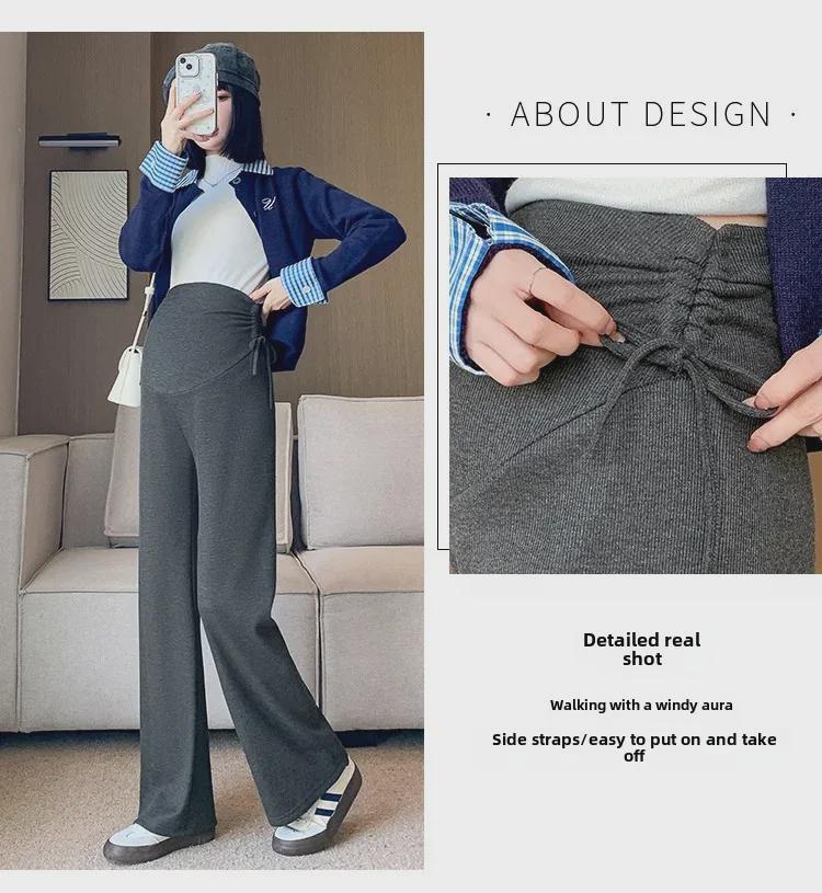 Широкие брюки для беременных 2024 года: Осенне-зимний бархат, завязка на шнурок, прямой крой.