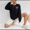 Women's Heart Print Loose Long Sleeve Sweatshirt - Cozy Round Neck Pullover