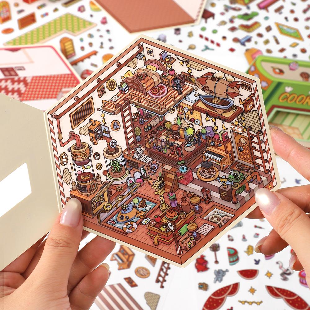 Kawaii 3D Small Shop 19.0 Miniature Scene Stickers Visual Stacking DIY Scrapbooking Pocket House Stickers Children Festival Gift