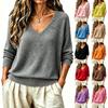 Womens Oversized V-Neck Knit Sweater Loose Fit Solid Color Long Sleeve Pullover Winter