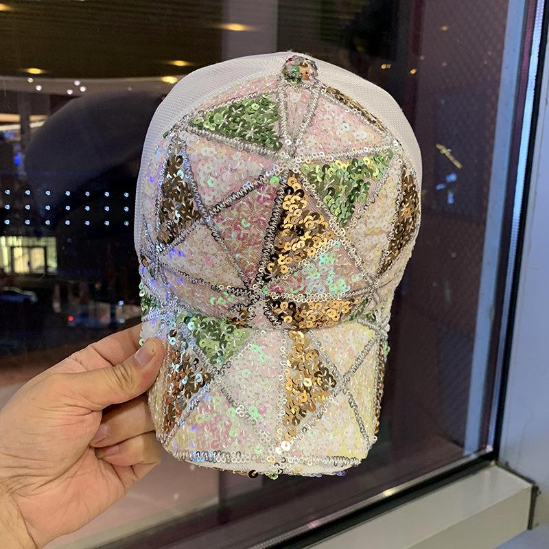 Sparkly Colorful Sequined Baseball Cap Breathable Mesh Back Adjustable Size for Beach Holiday Travel Wear