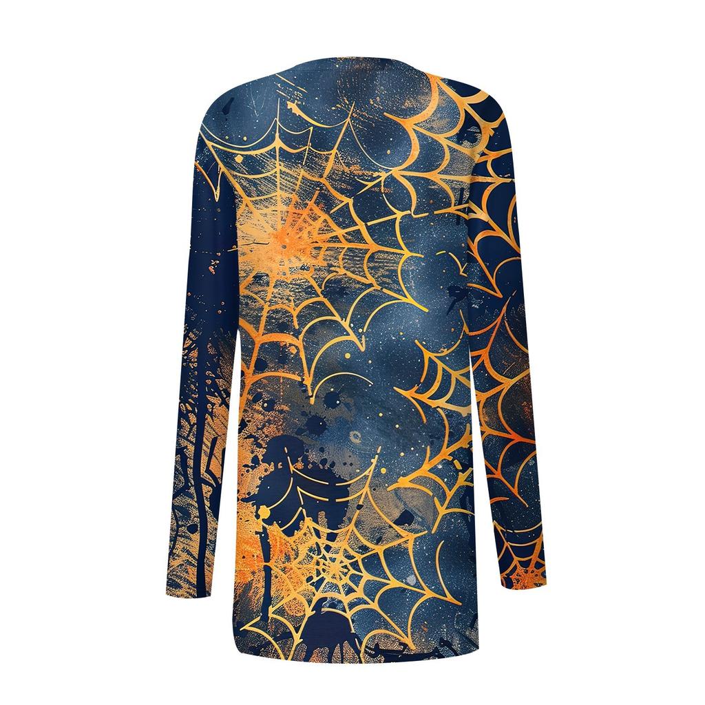 Женский кардиган с длинным рукавом спереди и принтом на Хэллоуин, легкая куртка