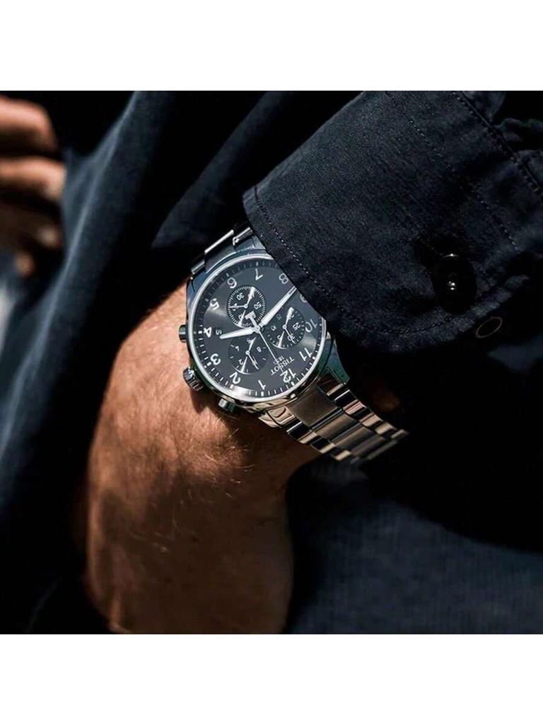 Tissot Мужские кварцевые часы Chrono XL - Черный циферблат, Стальной корпус, Деловые повседневные наручные часы, Подарок (модель: ) T116.617.11.057.01