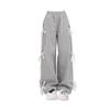 Женские серые кружевные брюки на шнуровке, винтажные Y2k Harajuku, эстетические спортивные штаны 90-х годов, широкие брюки с высокой талией в стиле ретро, ​​одежда 2000-х 2024 г.