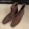 Suede Women Ankle Boots Chunky Mid Heels Retro Shoes New Brand 2025 Trend Designer Zippers Classic Goth Winter Botas De Mujer