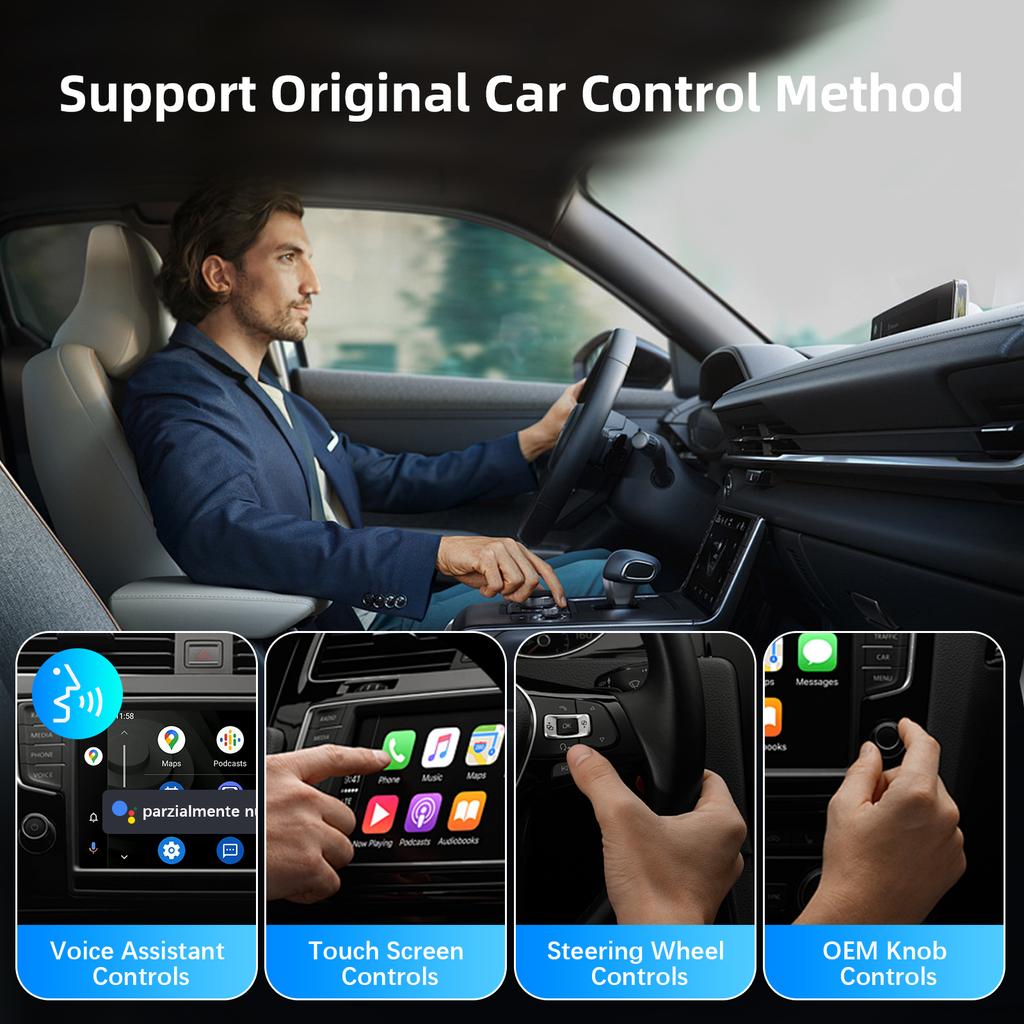 Wired To Wireless Carplay Android Auto 2in1 Wireless Adapter for OEM Car Stereo with USB Plug and Play Work on Bluetooth 5GWIFI