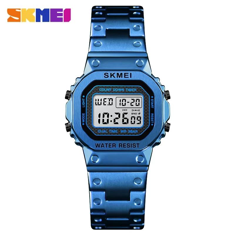Skmei Women 30M Waterproof Multi-Function Watch Stainless Steel Strap Reloj Digital Mujer ClocK Retro Fashion Digital Watch 1433