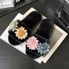 Mao Mao Slippers Women's Home Indoor Small Fragrance Flower Flat Bottom Non-slip Plush One-word Cotton Slippers 2025