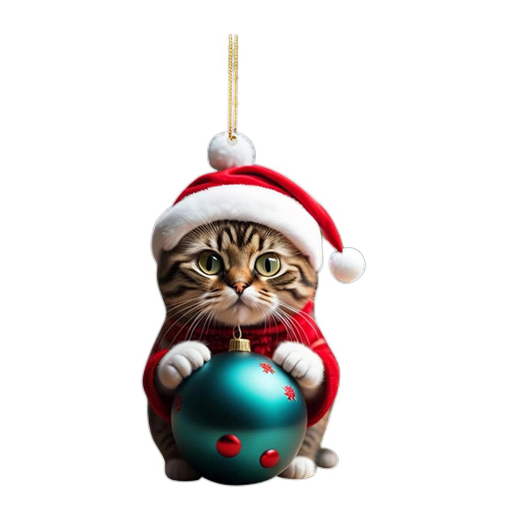 Acrylic Christmas Cat Charm Ornament Unique Holiday Decor Fun Pendant Decorations for Christmas Trees Door and Window