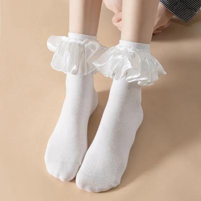 Лолита Кавайи носки с оборками женские JK Sweet Girls милые носки принцессы японская мода однотонные черные белые эластичные длинные носки