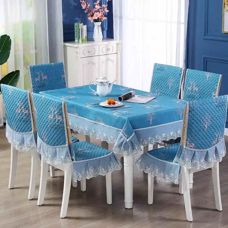 Кружевная спинка стула, стол и чехол на стул, домашняя прямоугольная скатерть, художественная скатерть, обеденный стул, встроенная подушка